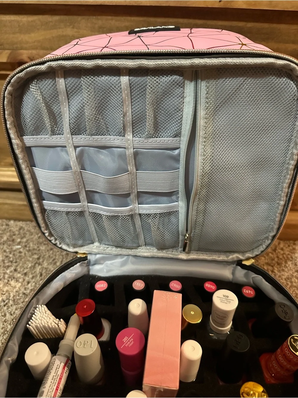 Pink Double-Layer Cosmetic Organizer Bag
